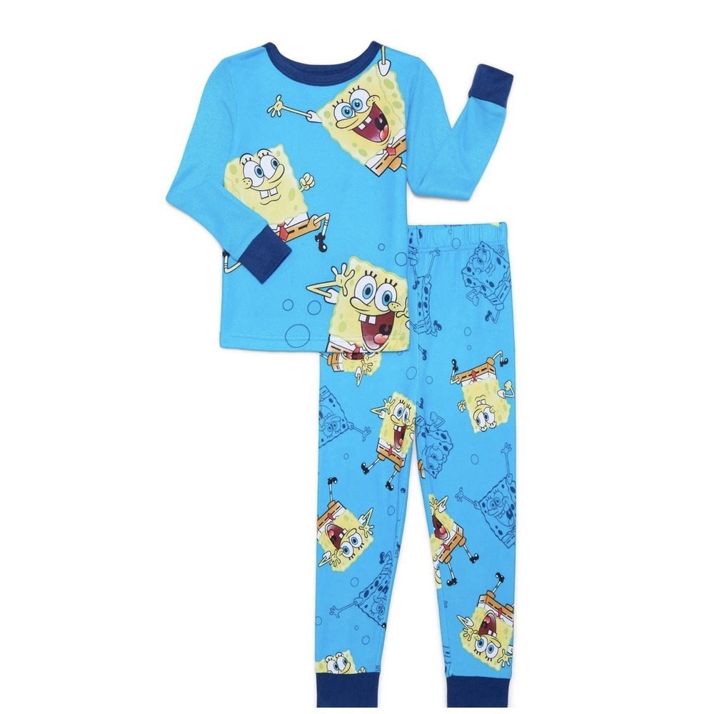 SpongeBob SquarePants Boys Pajama Set Blue Long Sleeve Top and Pants 2-Piece SZ6